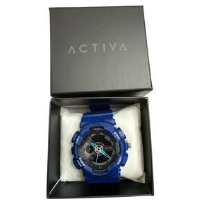 Activa Analog Digital Sports Watch Blue Silicone Strap Modern Timepiece NWB